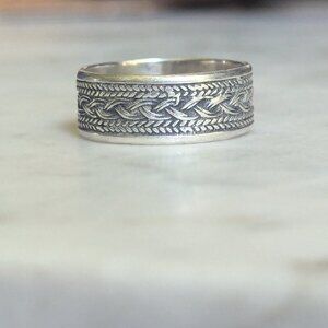 Sterling Silver Braid Wicker Weave Rope Wave Ring 925 Estate Wedding Band Celtic